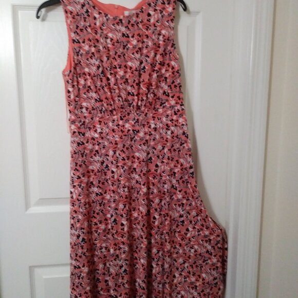 London Times Women's Inset Waist Coral Floral Midi Fit and Flare Dress Size 8 - Picture 3 of 15